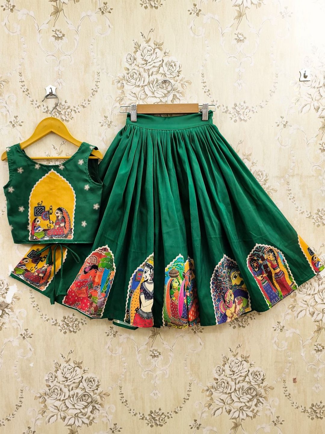 Girls Embellished Thread Work Ready to Wear Lehenga & 3