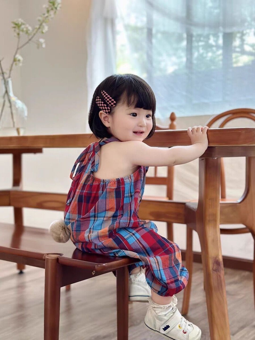Girls Halter Neck Checked Basic Jumpsuit 4