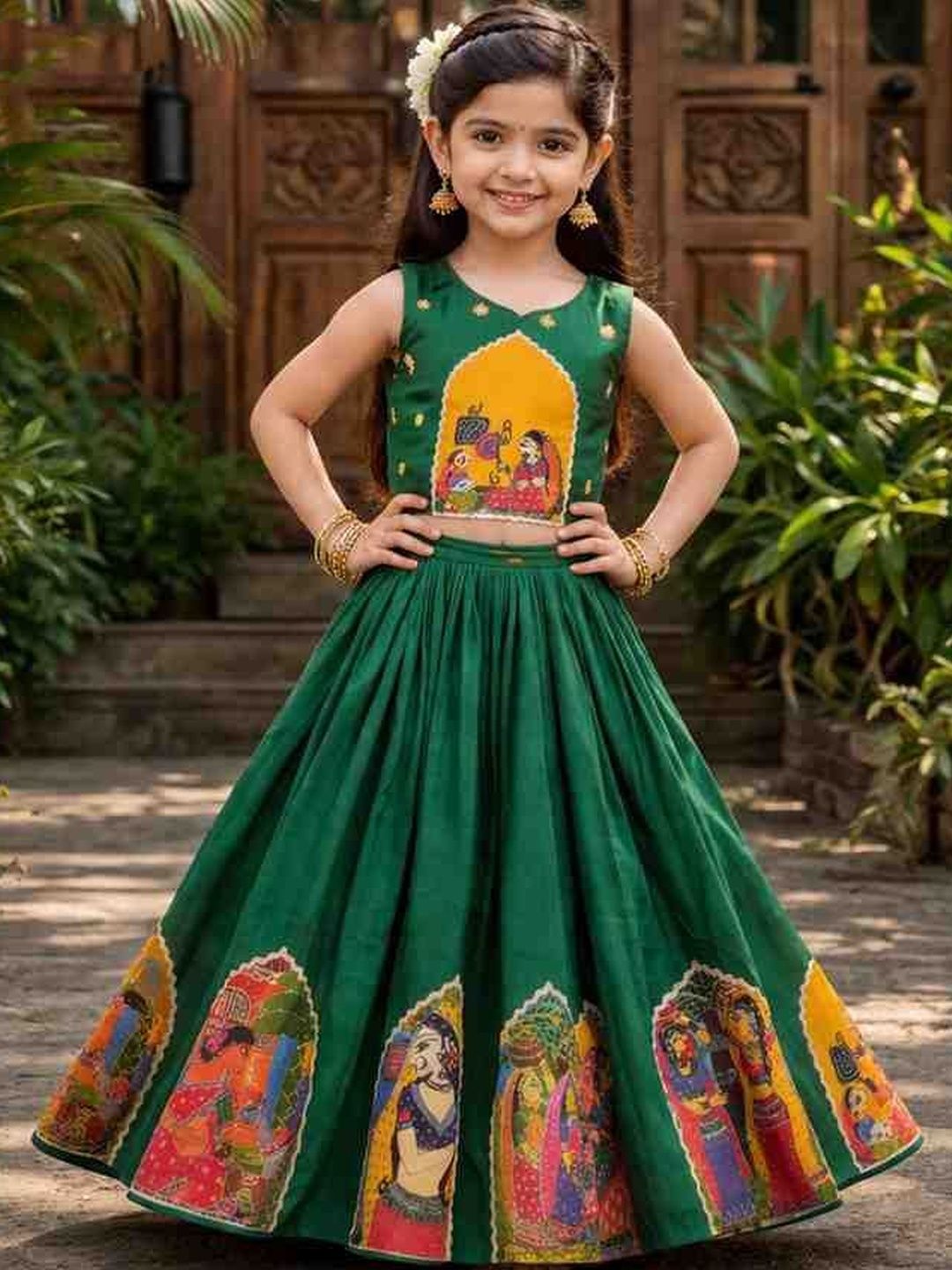 Girls Embellished Thread Work Ready to Wear Lehenga &