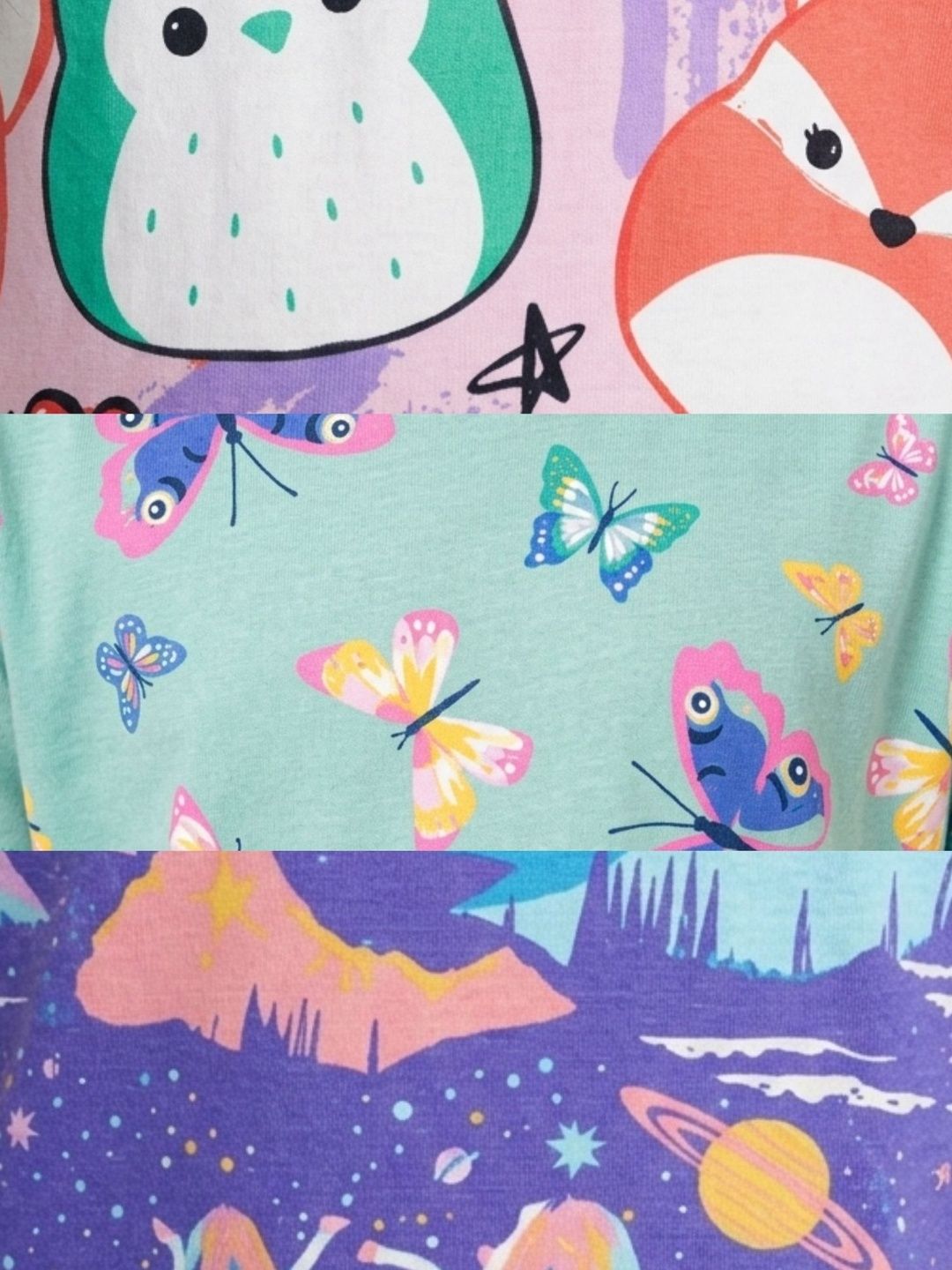 Kids Girls Pack of 3 Graphic Printed Cotton Short Sleeve Nightdresses 7