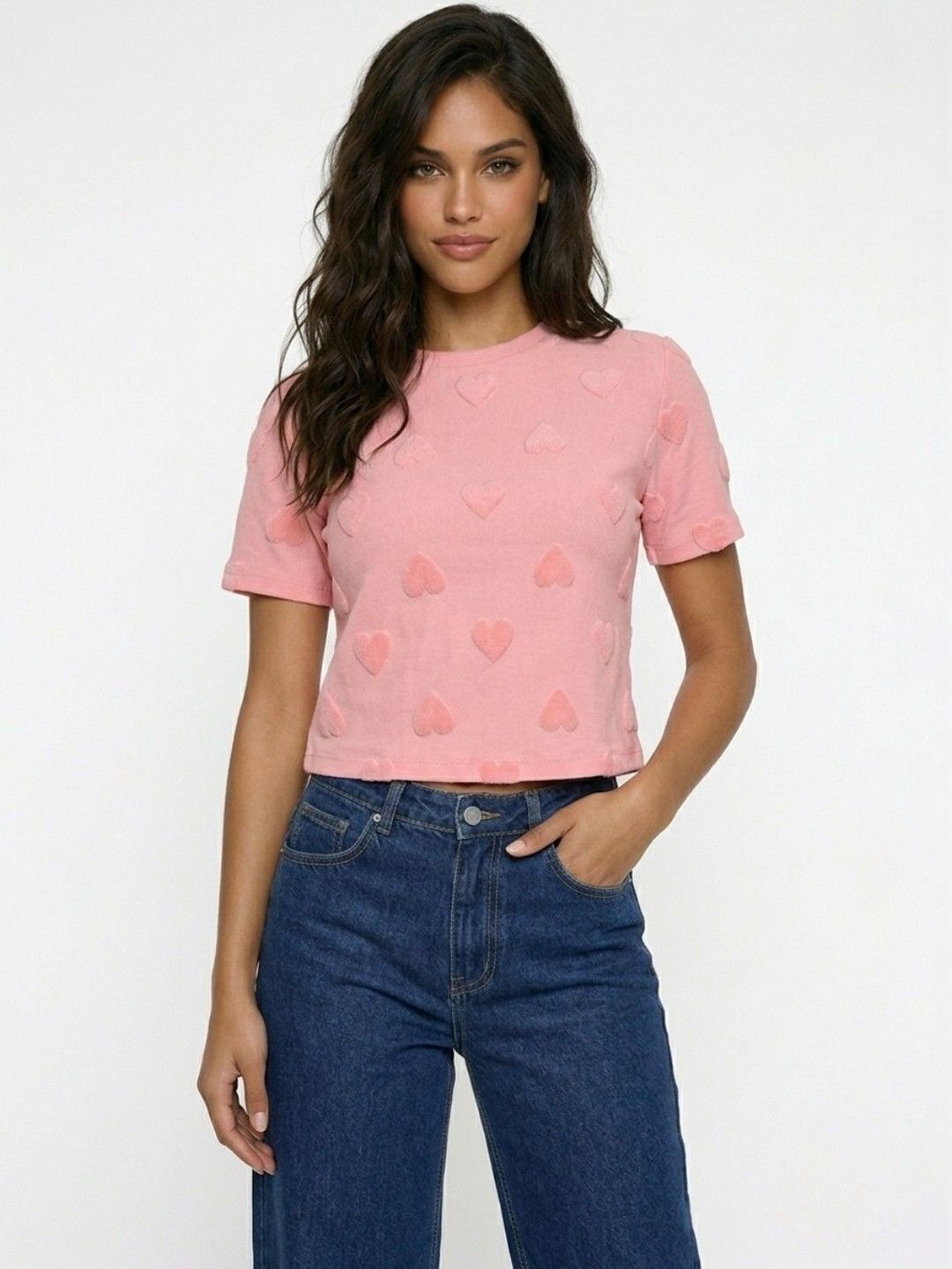glitchez Embellished Applique Cotton Blend Crop Top