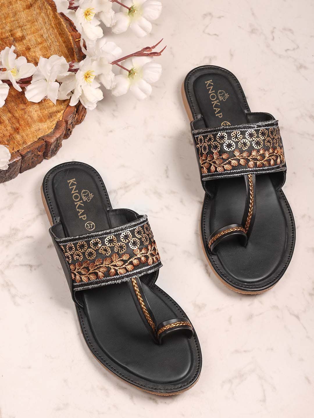KNOKAP Women Embellished Ethnic One Toe Flats with Embroidered