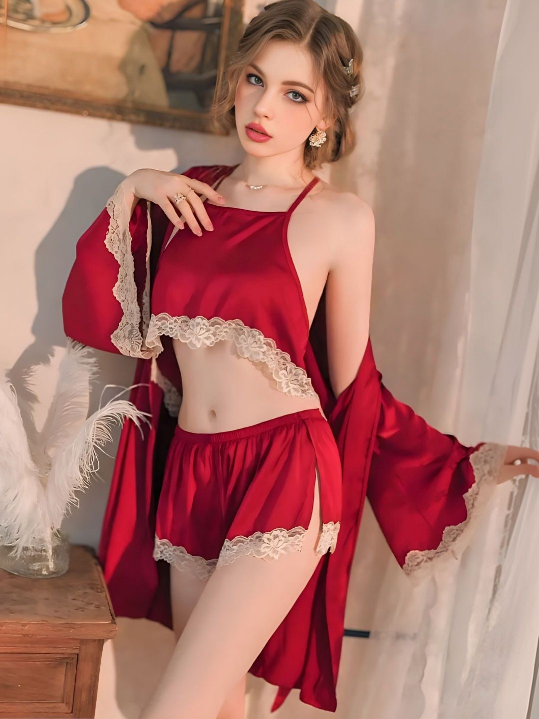 VEGAL Satin Blend Baby Doll with Asymmetric