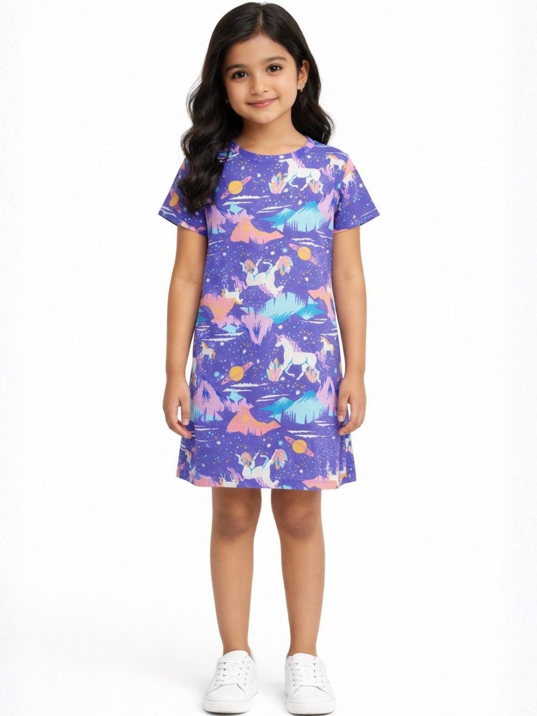 Kids Girls Pack of 3 Graphic Printed Cotton Short Sleeve Nightdresses 5