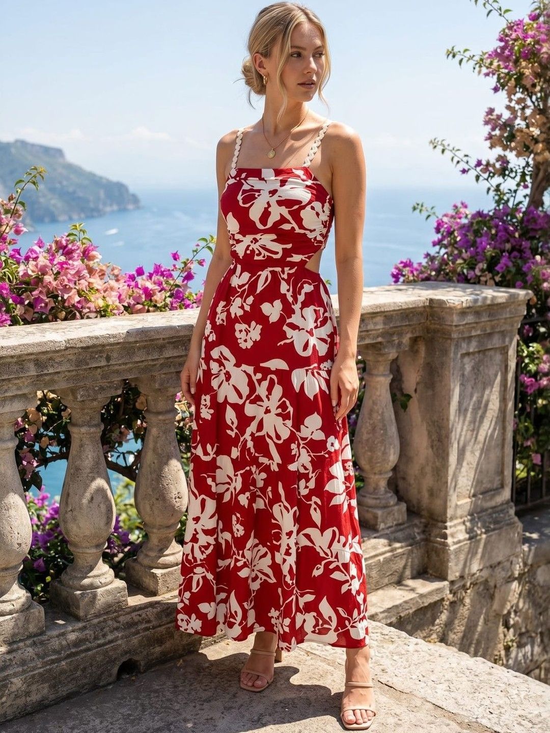 VEARMEE Floral Print A-Line Midi Dress
