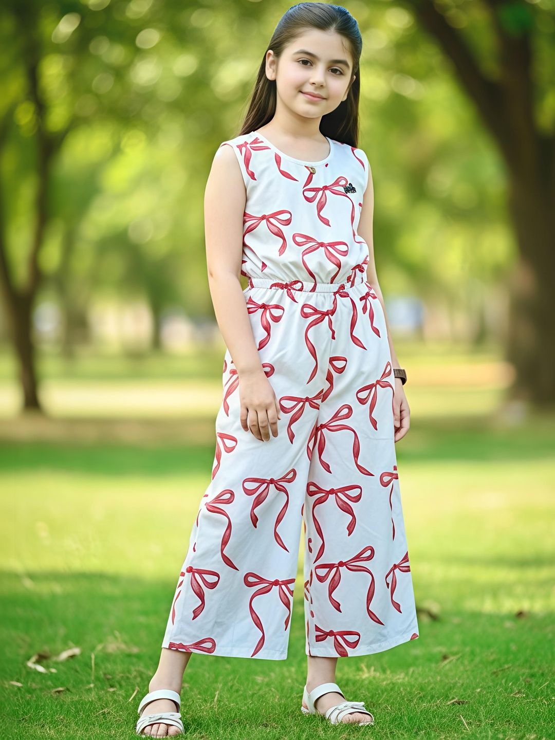 Girls Printed Basic Jumpsuit with Applique 4