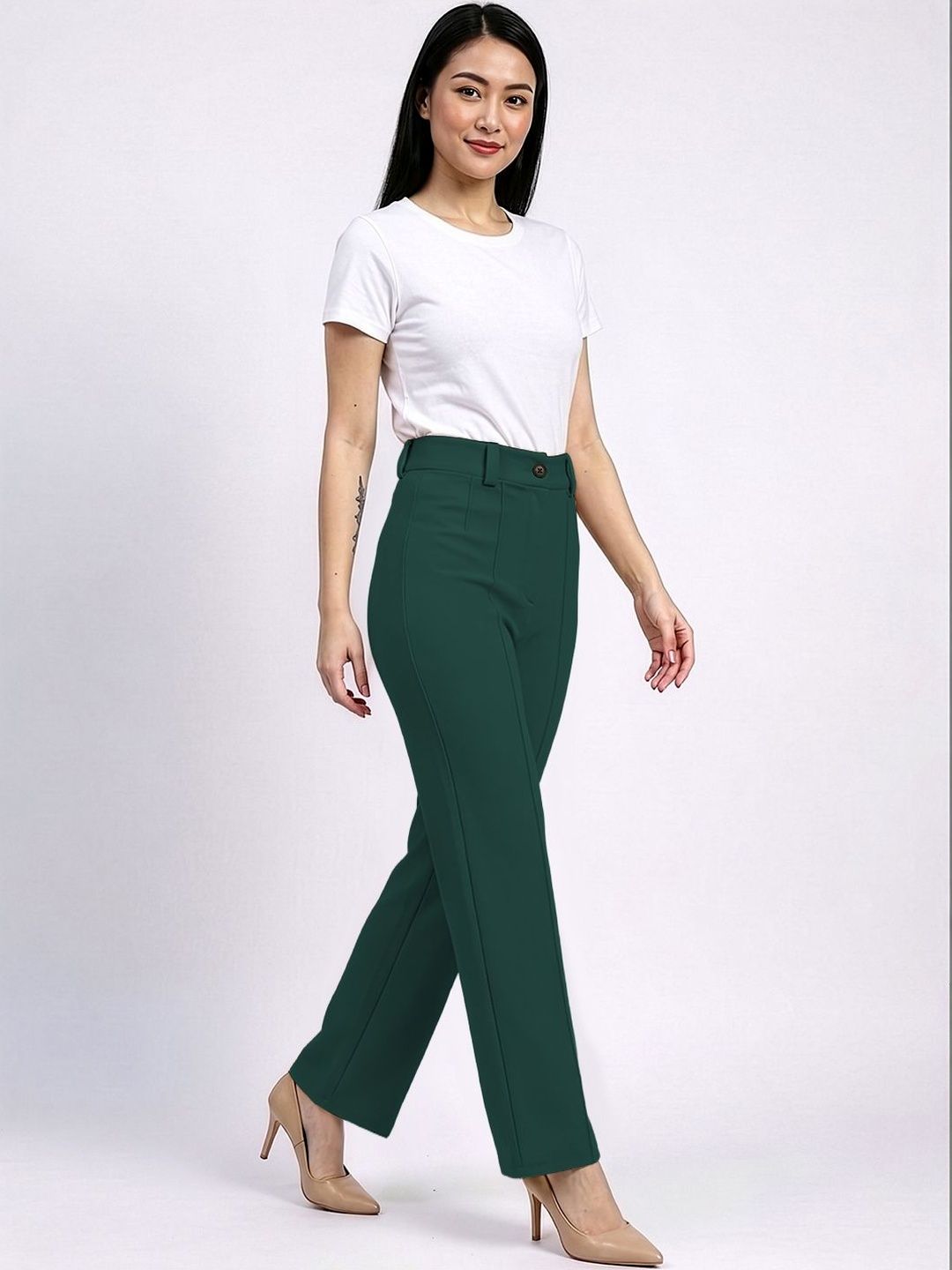 Dream Beauty Fashion Women Straight Fit High-Rise Trousers