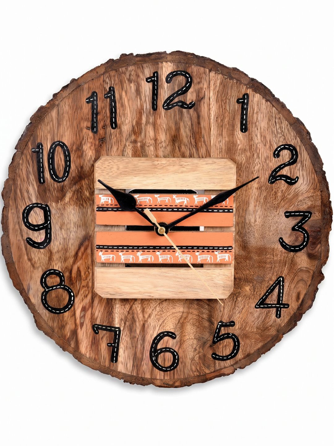 AAKRITI ART CREATIONS Brown Wooden Textured Round Analogue Wall Clock