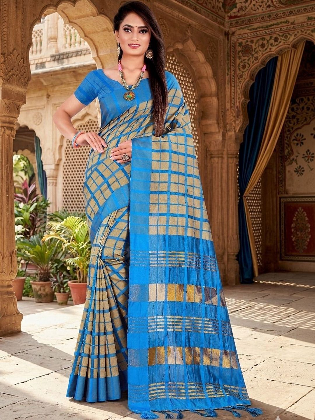 PRIYANSH CREATION Checked Silk Cotton Handloom Uppada Saree