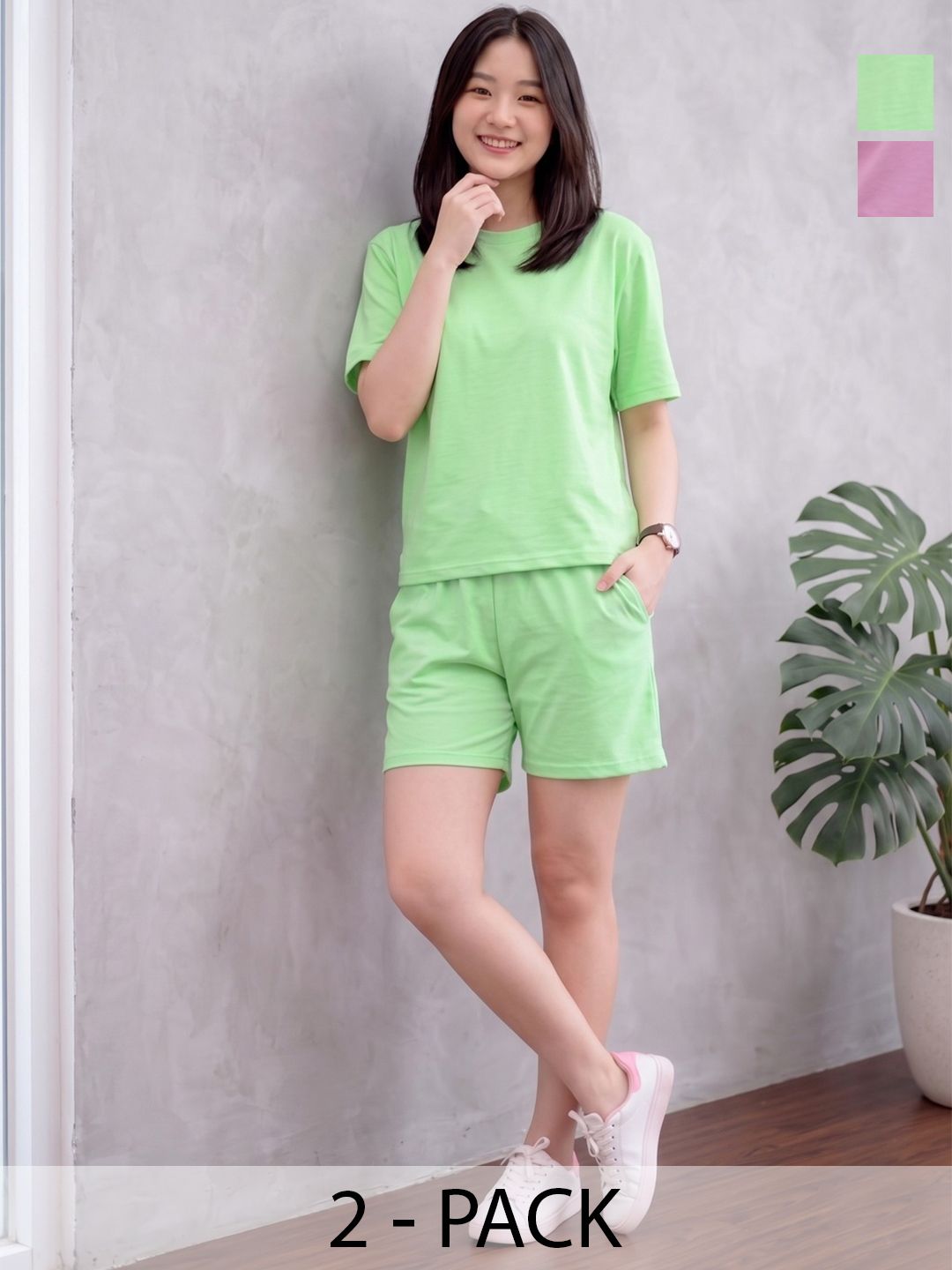 Keenuu Cotton Solid T-shirt with Shorts
