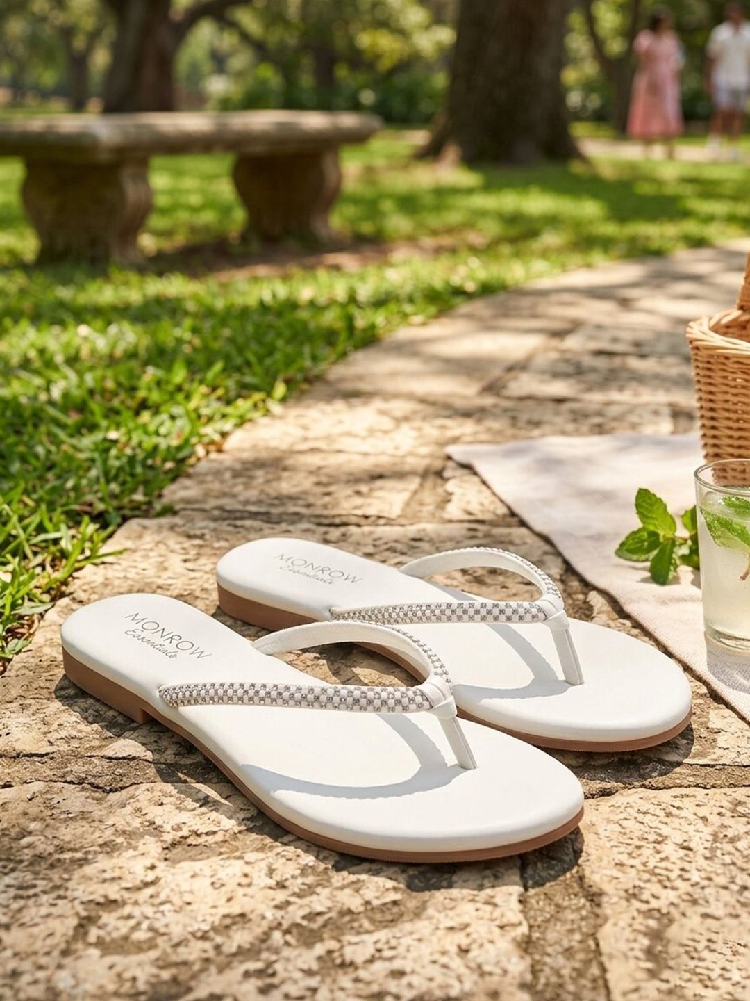 Monrow Women White Andrea Embellished Thong Flip Flops