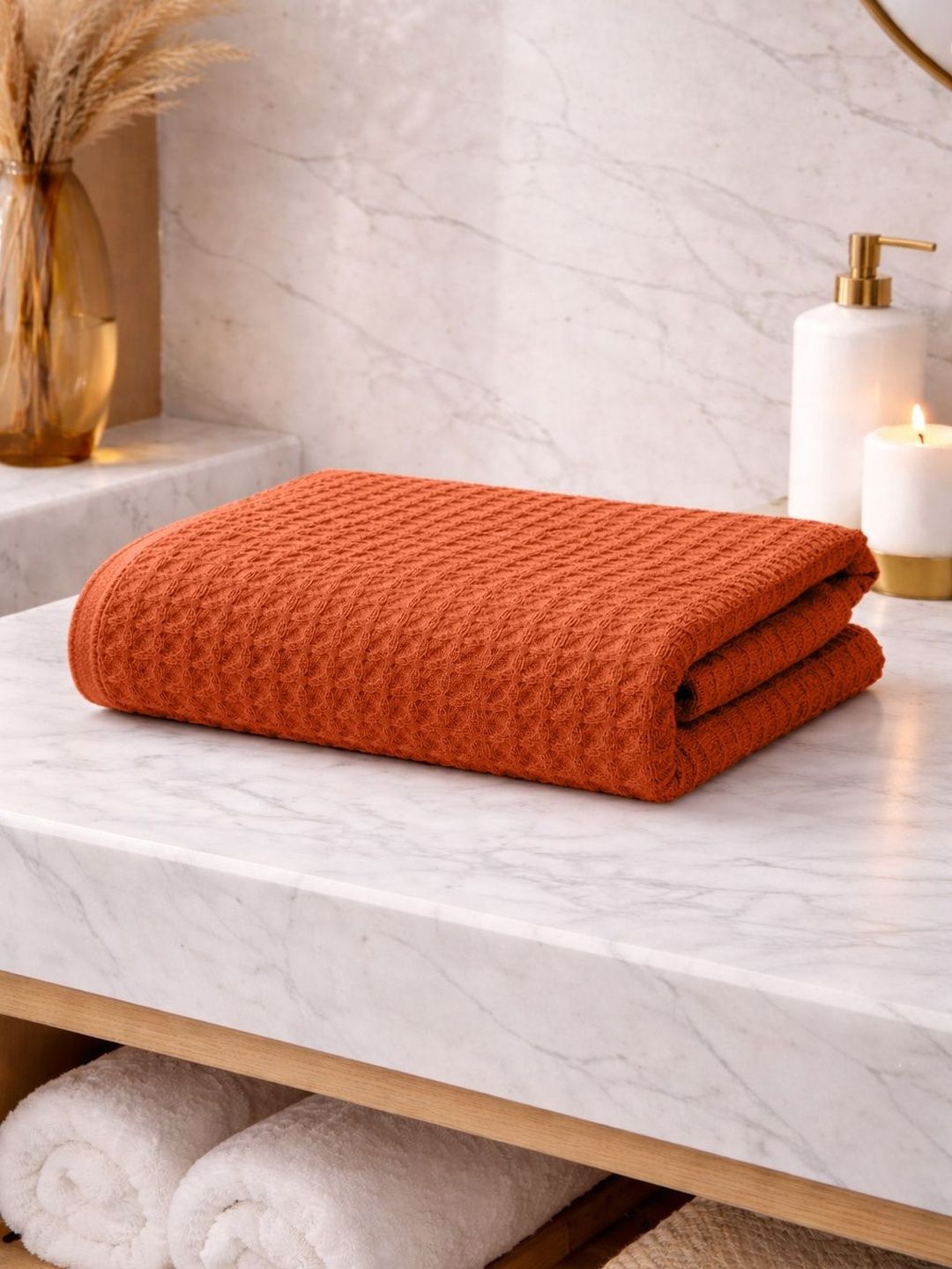 Mulberry Living Copper-Toned & Orange 1 Printed Cotton 225 GSM Bath Towel
