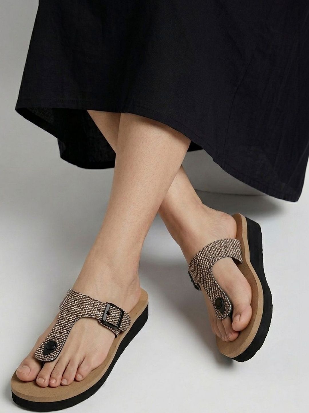 TRIKSY Women Open Toe Flats with Buckles