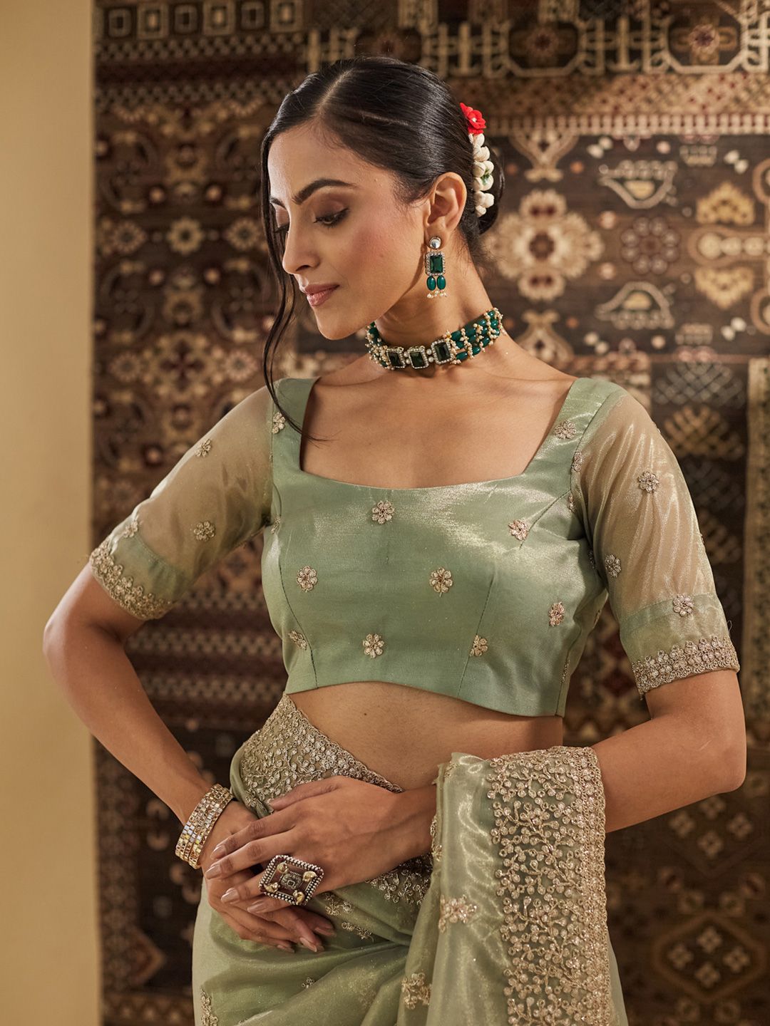 Floral Zardozi Supernet Designer Saree 7