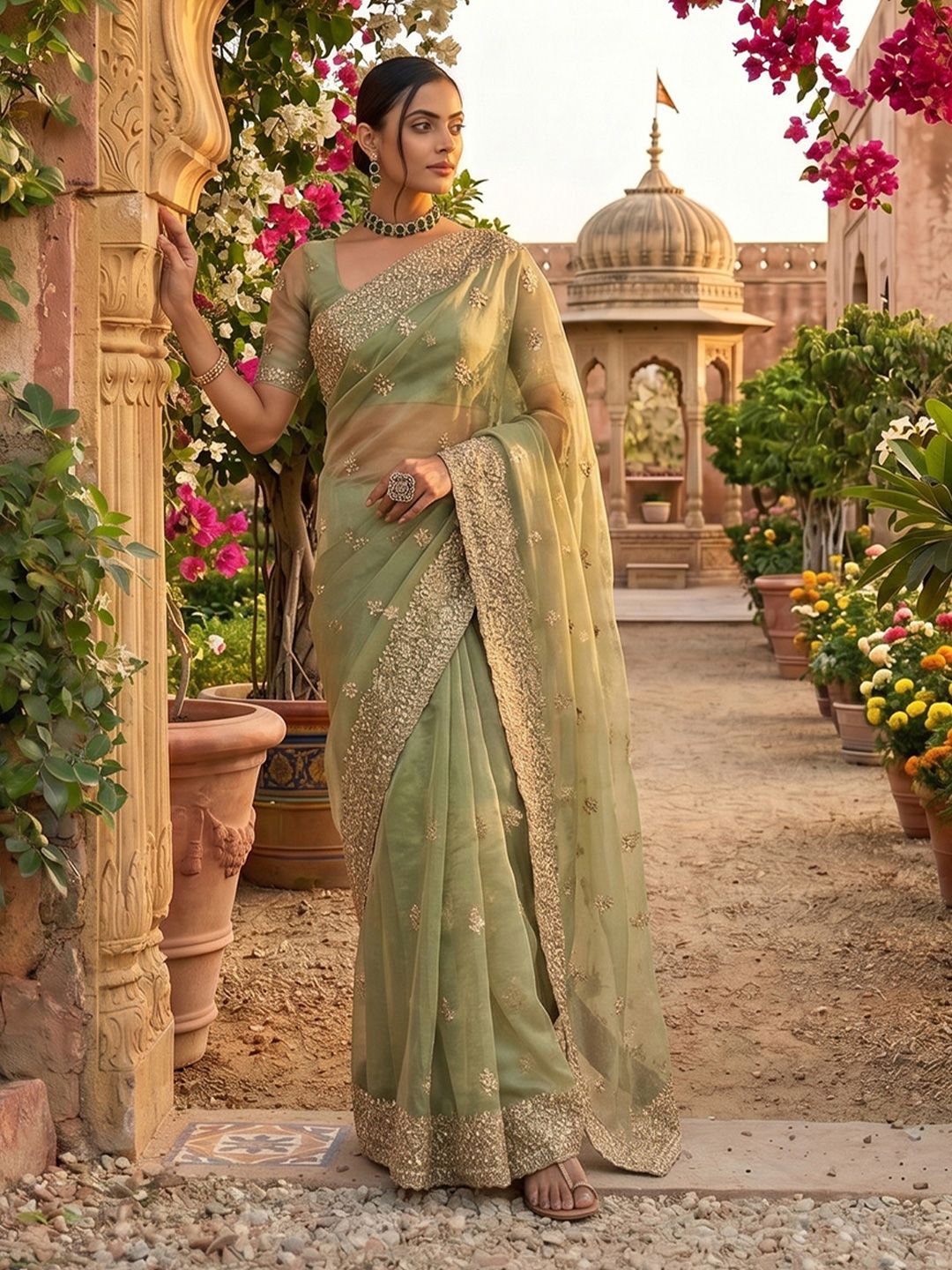 Floral Zardozi Supernet Designer Saree