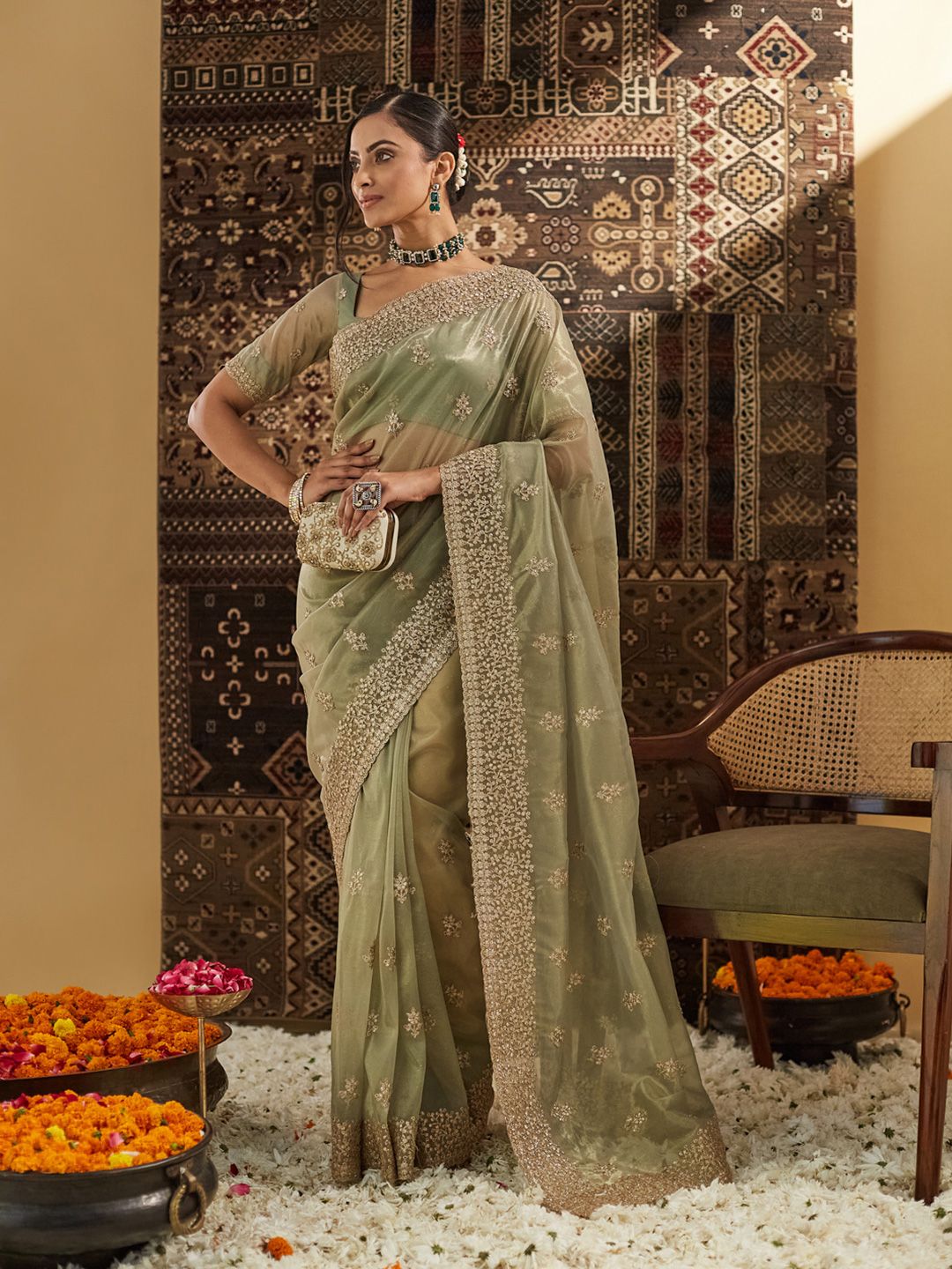 Floral Zardozi Supernet Designer Saree 5