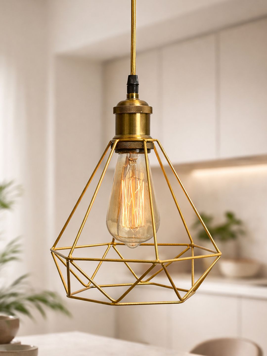 Homesake Gold-Toned Metal Cage Lampshade for Pendant Light With Antique Gold Holder