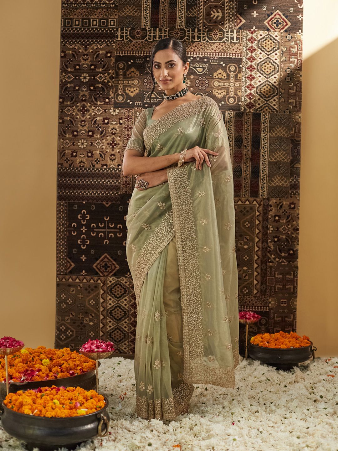 Floral Zardozi Supernet Designer Saree 2