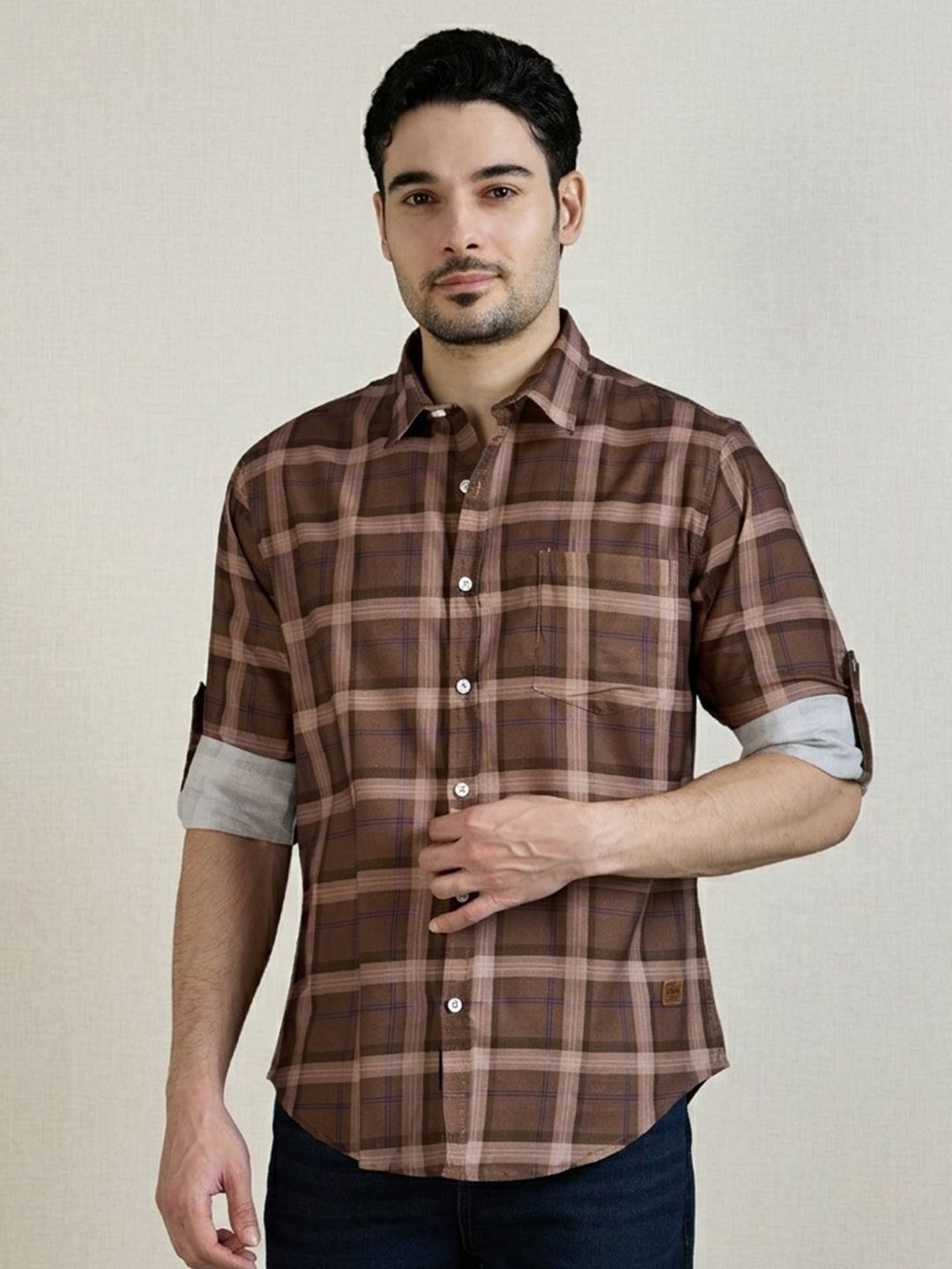 The Roadster Lifestyle Co Checked Cotton Spread Collar Shirts