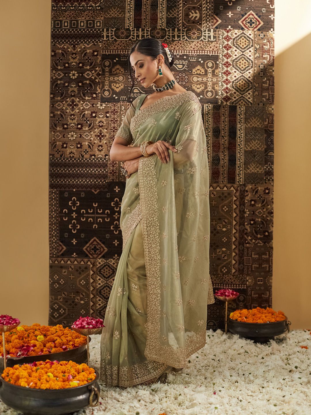 Floral Zardozi Supernet Designer Saree 3