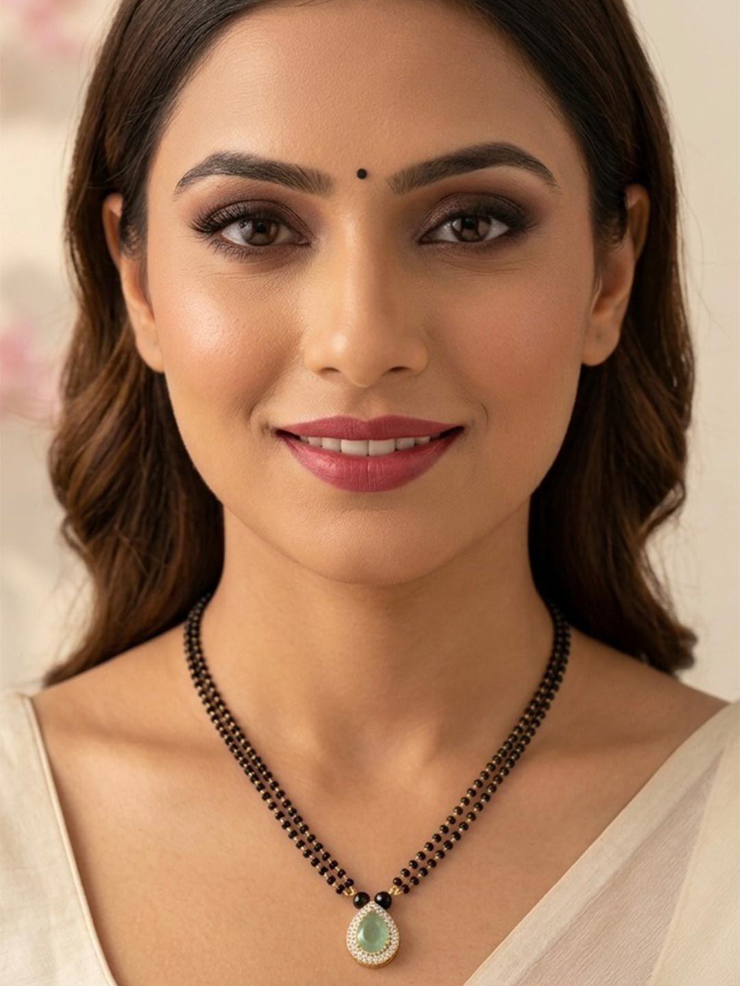 JEWELOPIA Gold-Plated Artificial Stones and Beads Mangalsutra