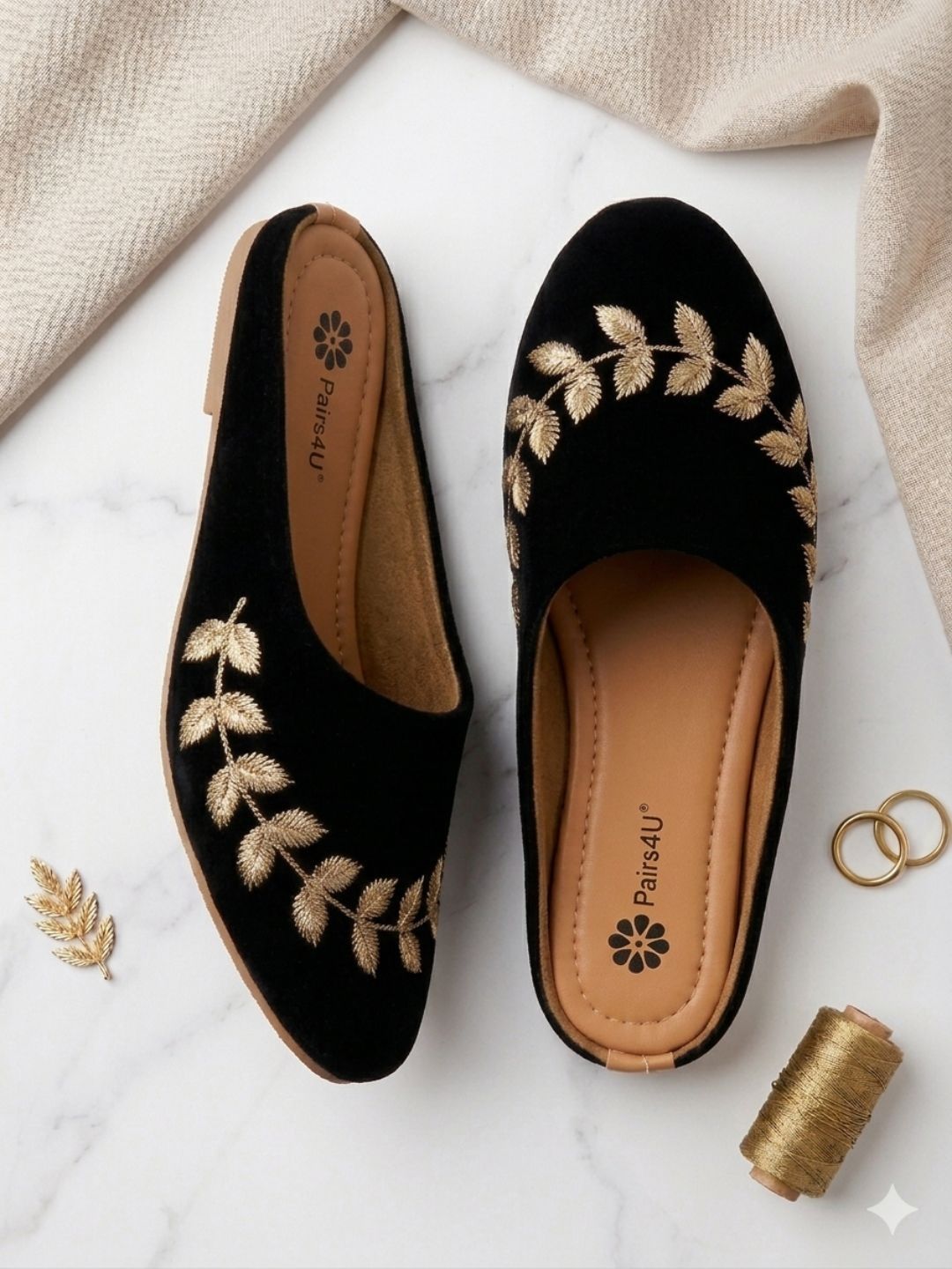 Pairs4U Women Embellished Party Mules with Embroidered Flats