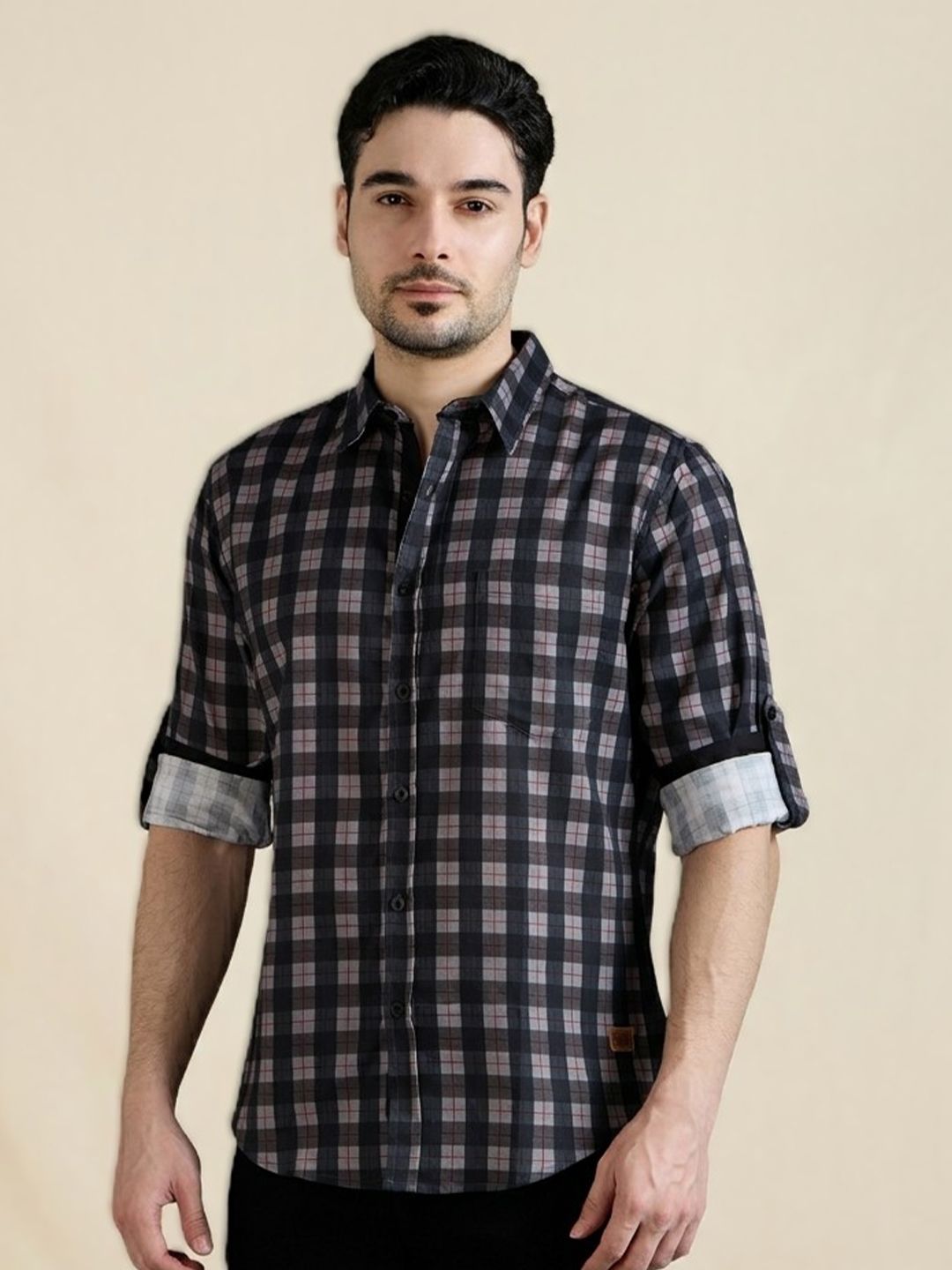 The Roadster Lifestyle Co Checked Cotton Spread Collar Shirts