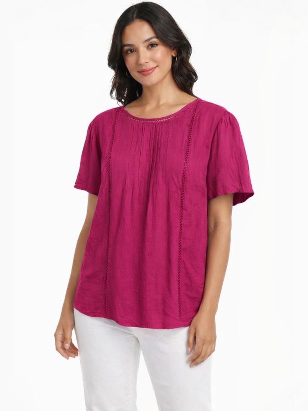 NoBarr Round Neck Puff Sleeve Cotton Top
