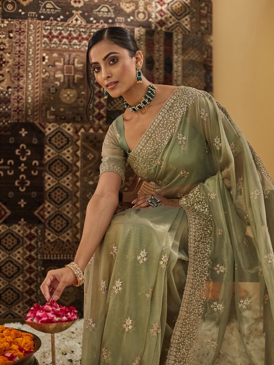 Floral Zardozi Supernet Designer Saree 6