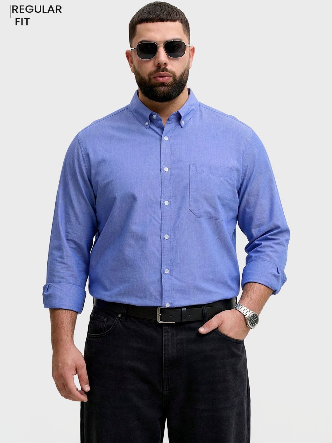The Indian Garage Co Men Plus Size Regular Fit Solid Casual Shirt