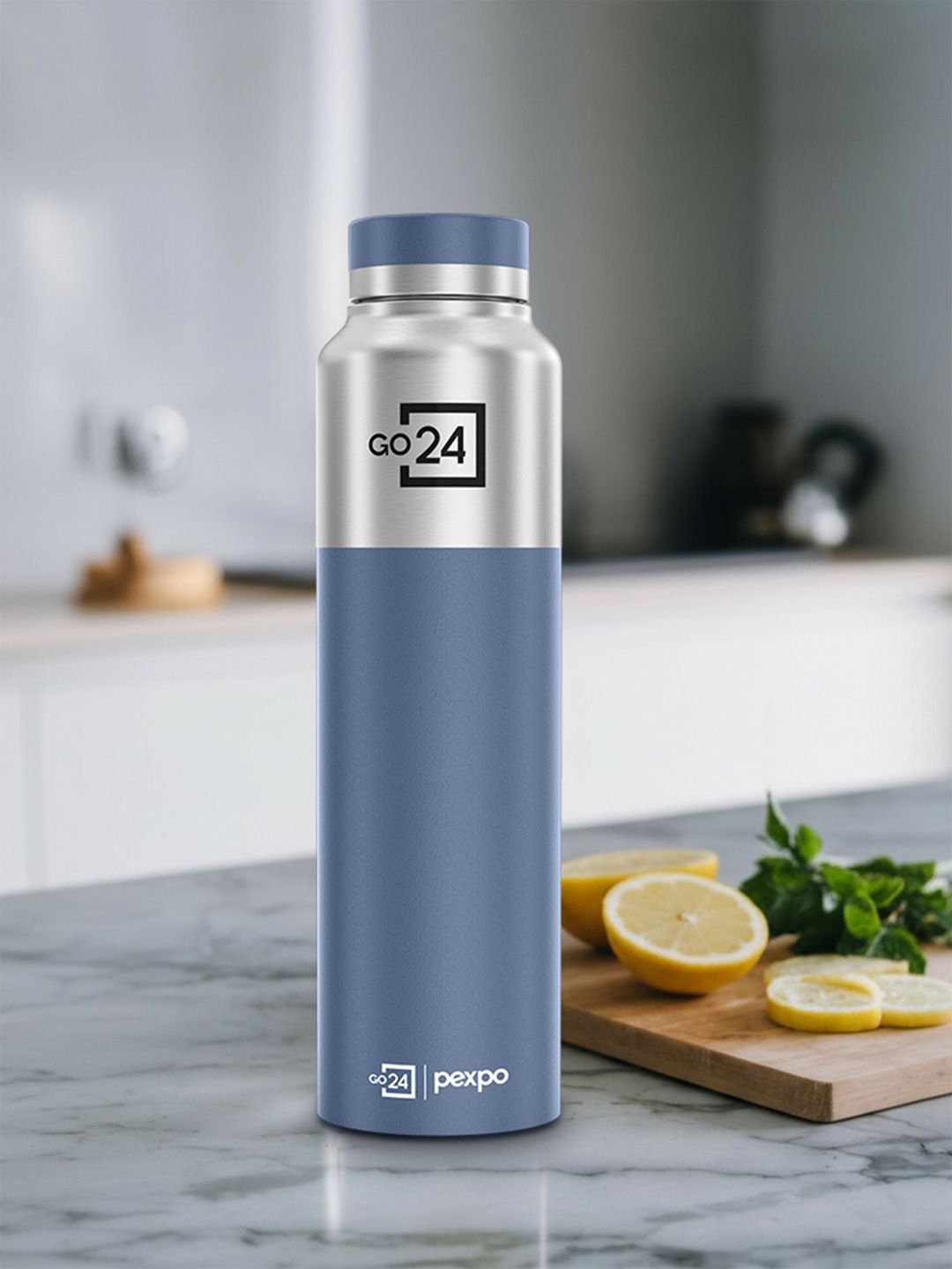Buy Go24 Crown Silver & Blue Stainless Steel Single Wall Vacuum Water Bottle   950ml -  - Home for Unisex