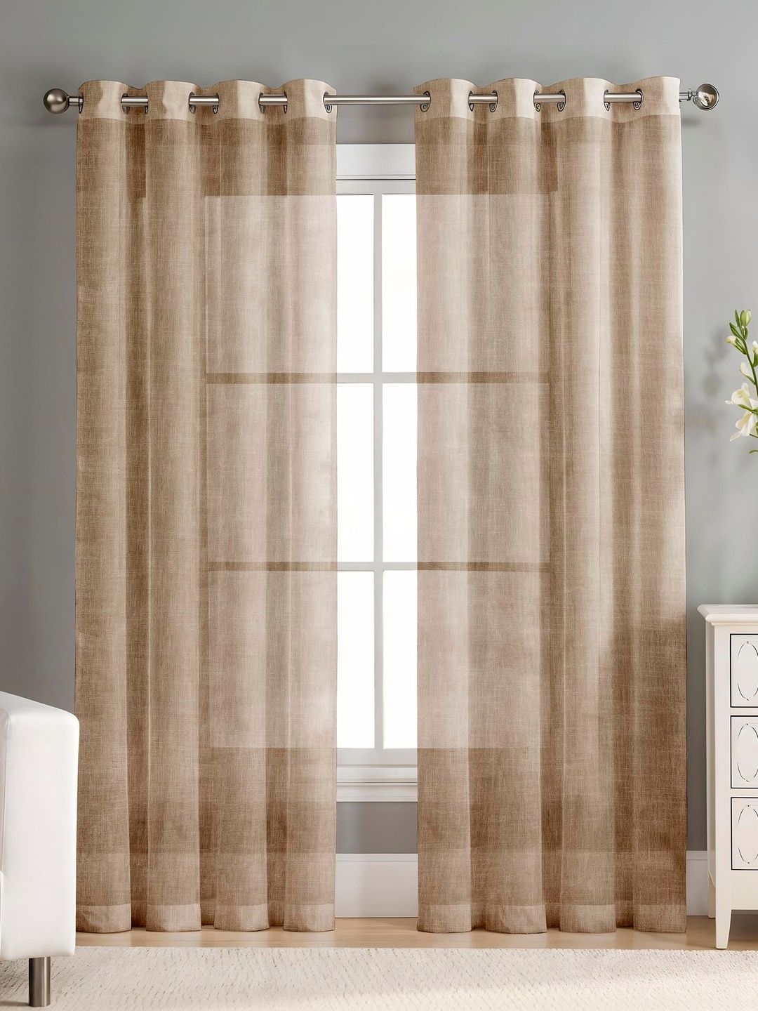 AAVIS DECOR Brown Set of 2 Sheer Long Door Curtain
