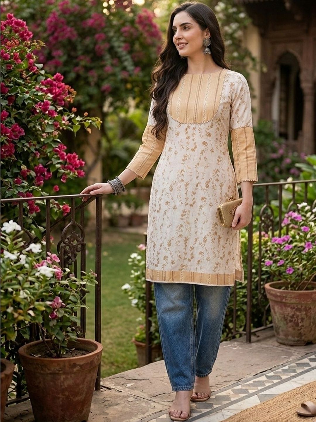 LARISHA Floral Printed Gotta Patti Gotta Patti Kurti