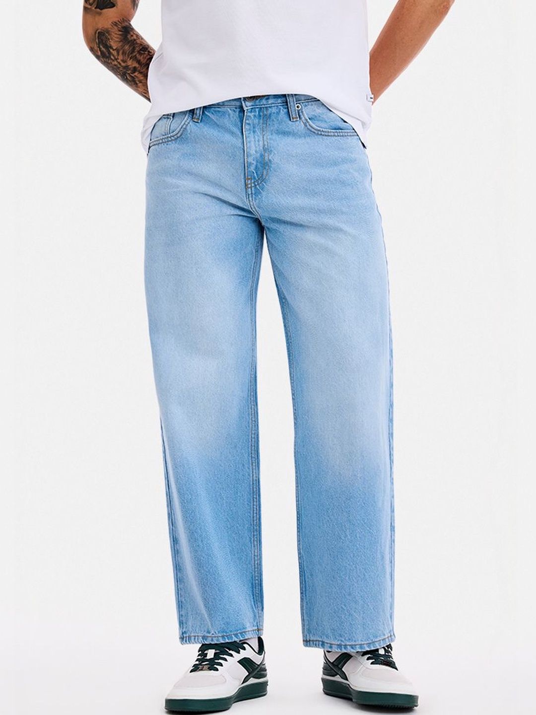 Snitch Light Blue Mid-Rise Straight Fit Jeans