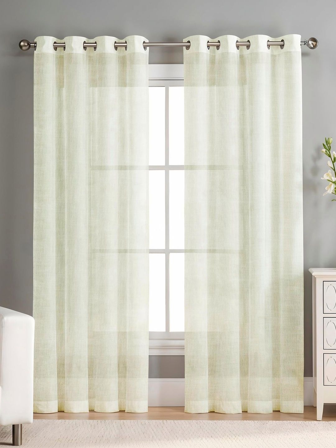 AAVIS DECOR Cream-Coloured Set of 2 Sheer Long Door Curtain