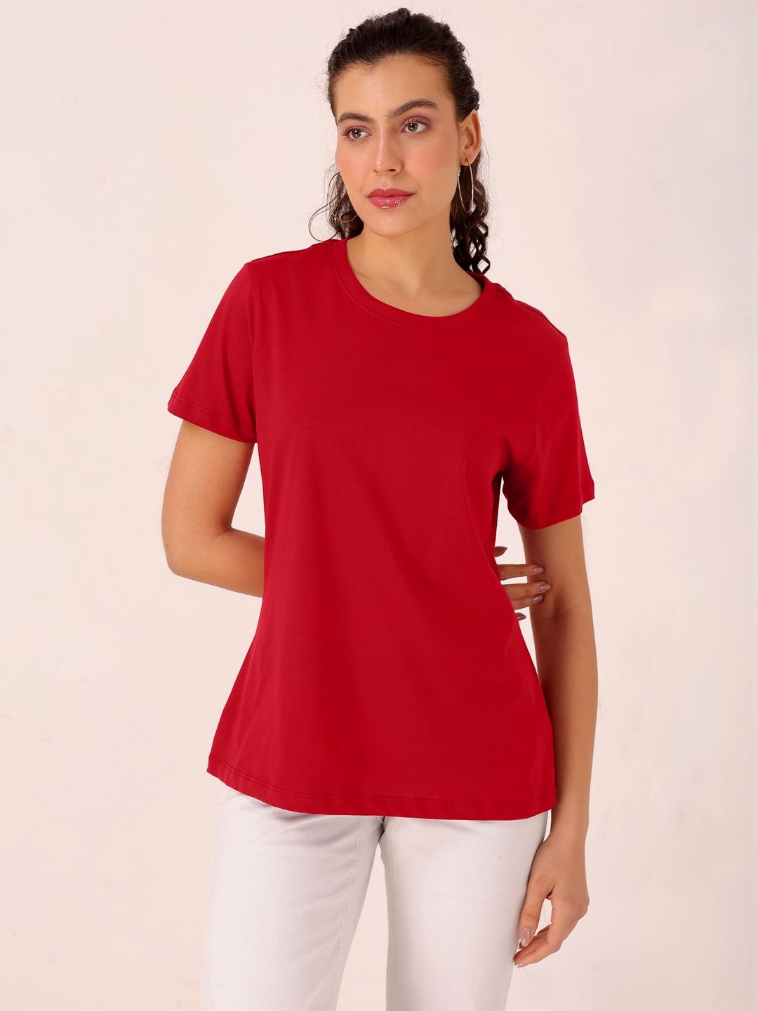 TITTLI Women Solid Pure Cotton Regular Fit T-shirt