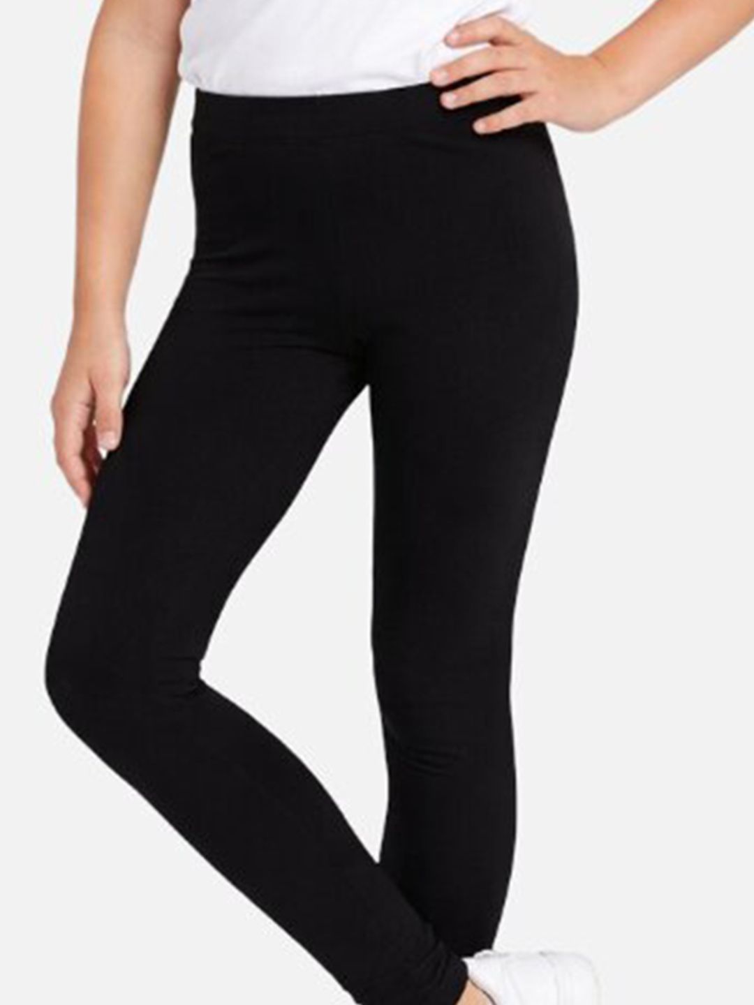 Girls Pack Of 2 White & Black Solid Cotton Leggings 6