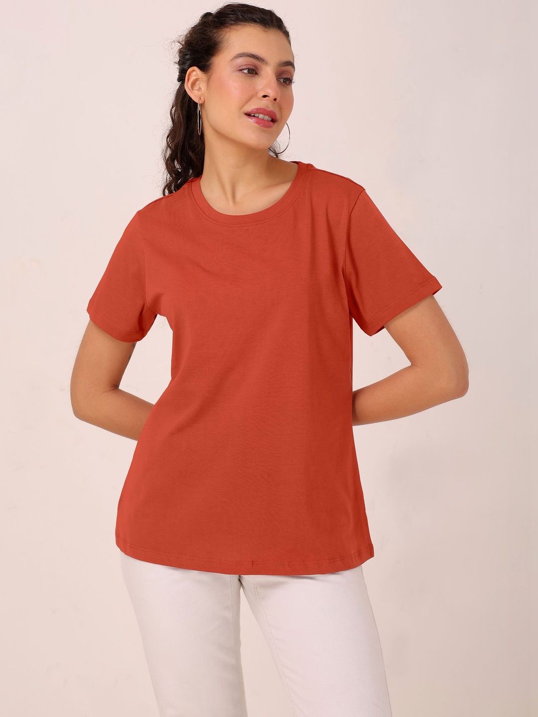 TITTLI Women Solid Pure Cotton Regular Fit T-shirt