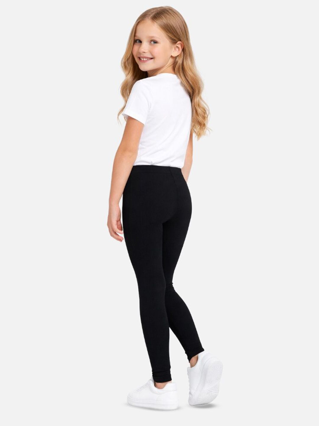 Girls Pack Of 2 White & Black Solid Cotton Leggings 4