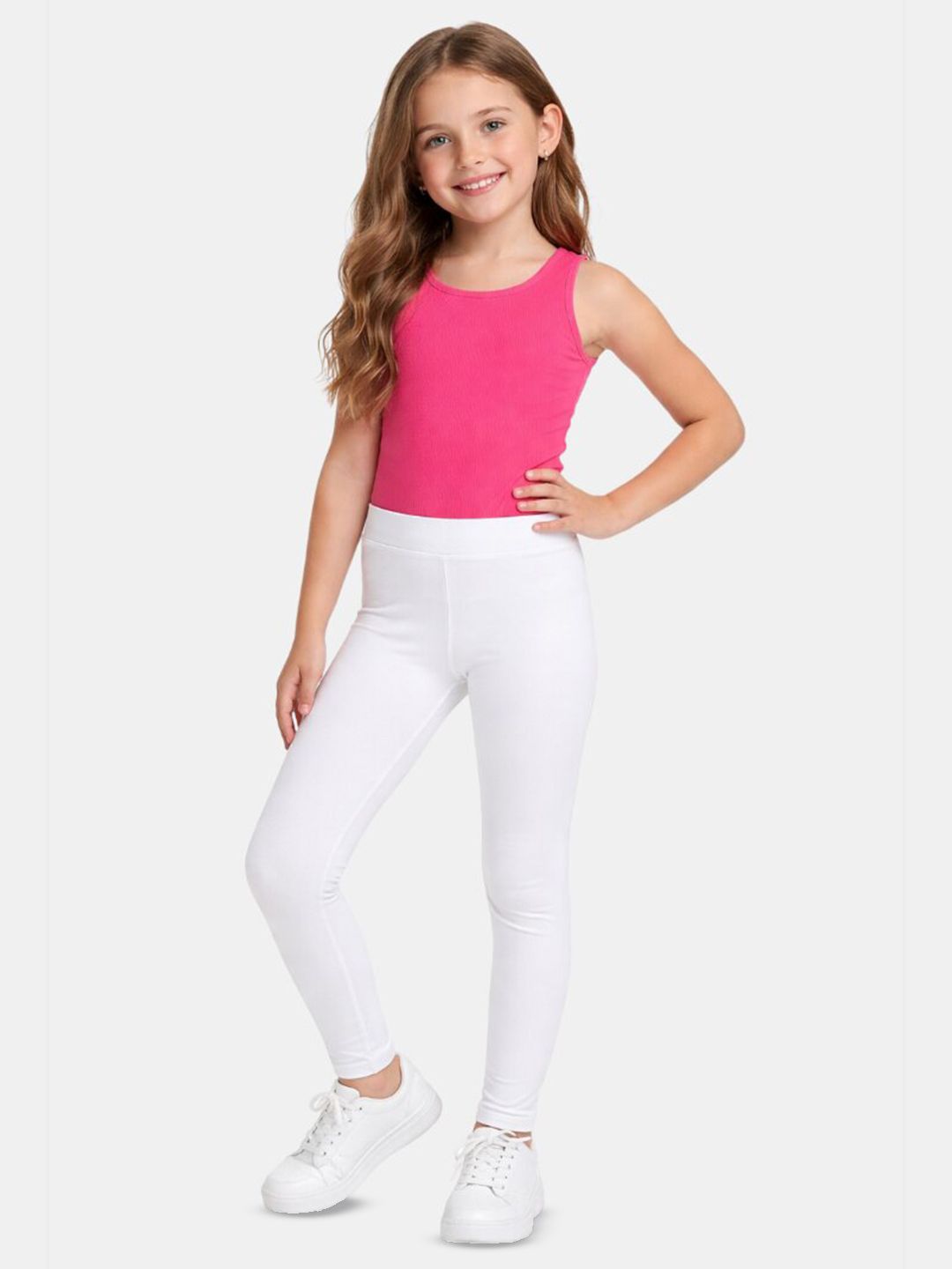 Girls Pack Of 2 White & Black Solid Cotton Leggings 3