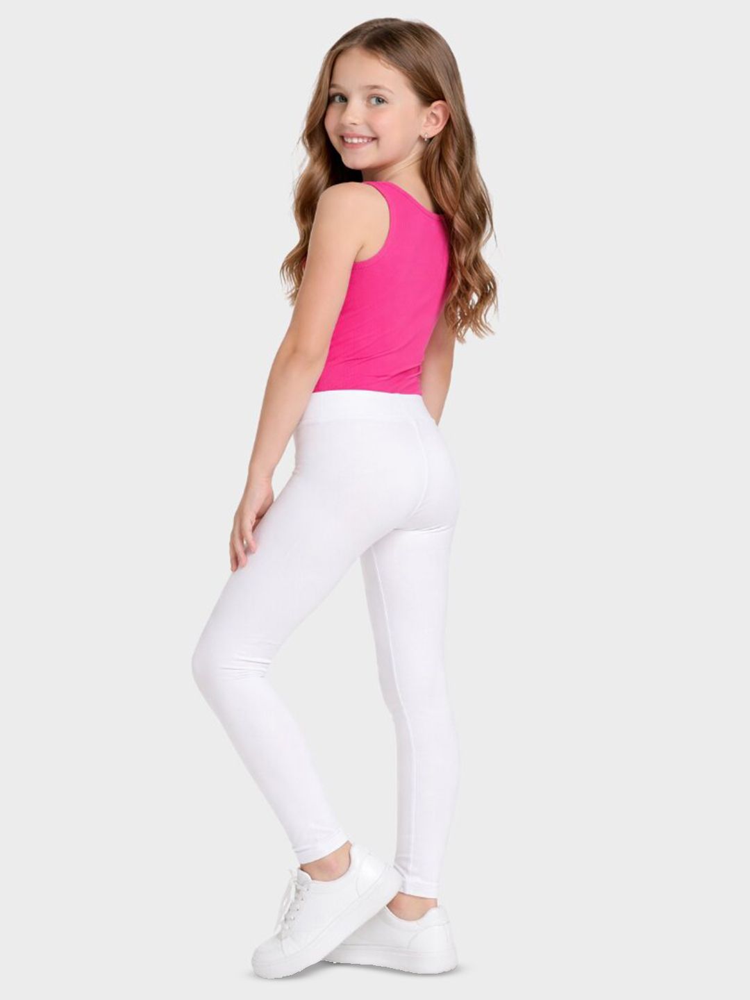 Girls Pack Of 2 White & Black Solid Cotton Leggings 5