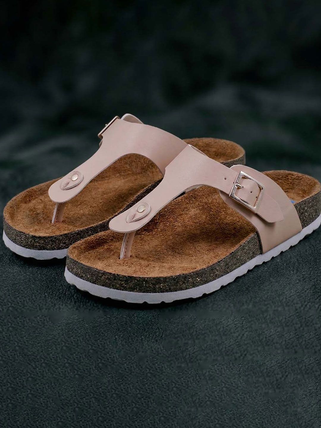 LYDC Women Pink PU Flat Sandals with Buckle Detail