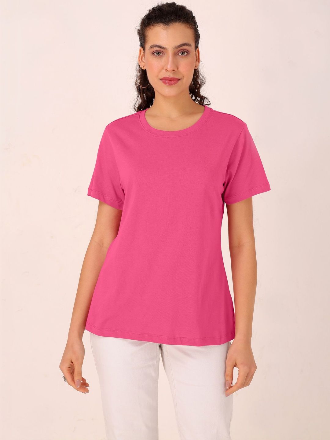 TITTLI Women Solid Pure Cotton Regular Fit T-shirt