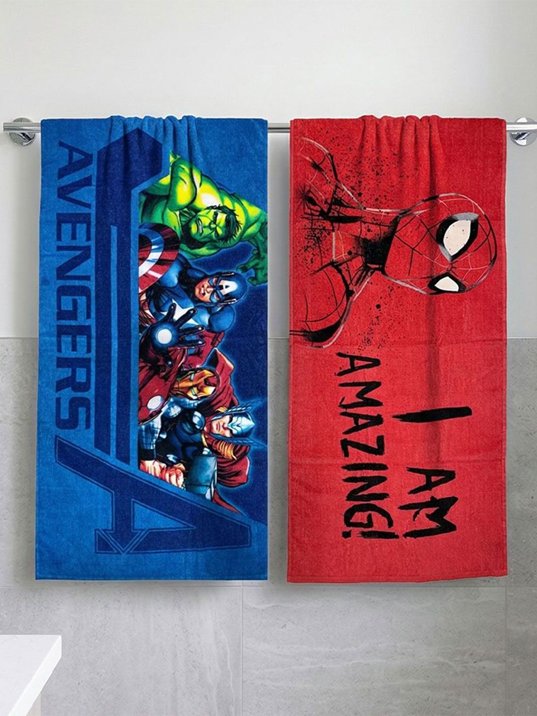 Marvel Pure Cotton 350GSM Super Absorbent 2PCs Kids Regular Bath Towel-24x47In