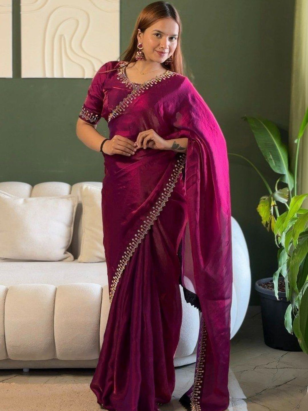 Gownwala Embroidered Pure Georgette Heavy Work Chanderi Saree