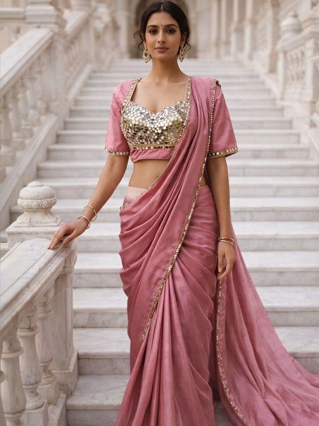 NANCY DESIGNER Embellished Mirror Work Heavy Work Saree