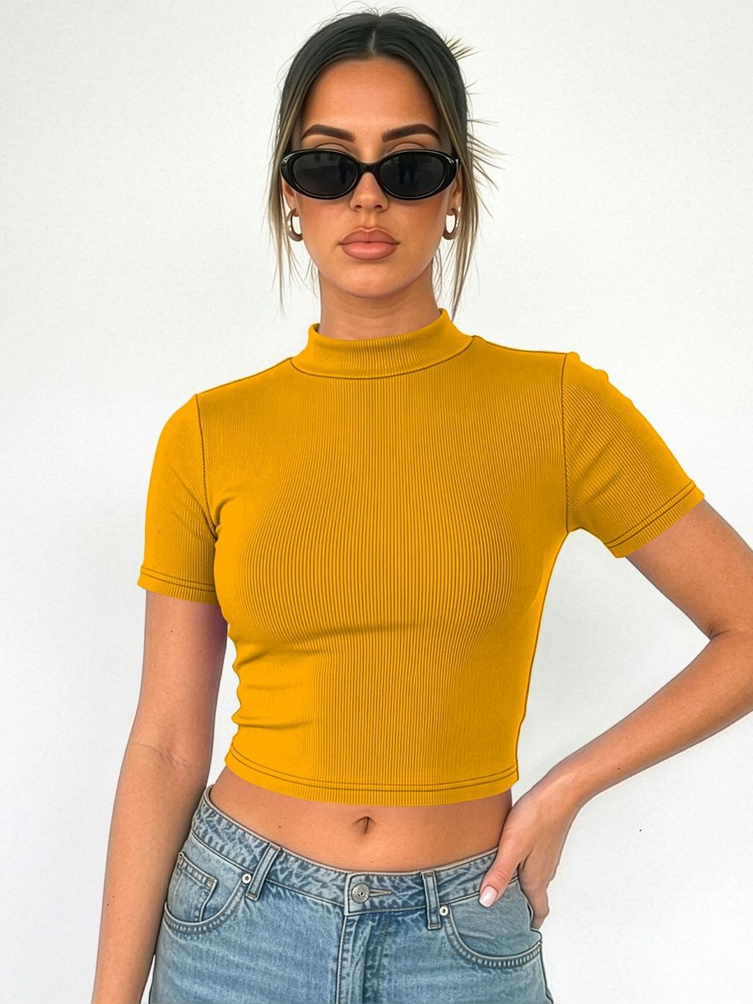 Dream Beauty Fashion Ribbed Mock Collar Crop Top
