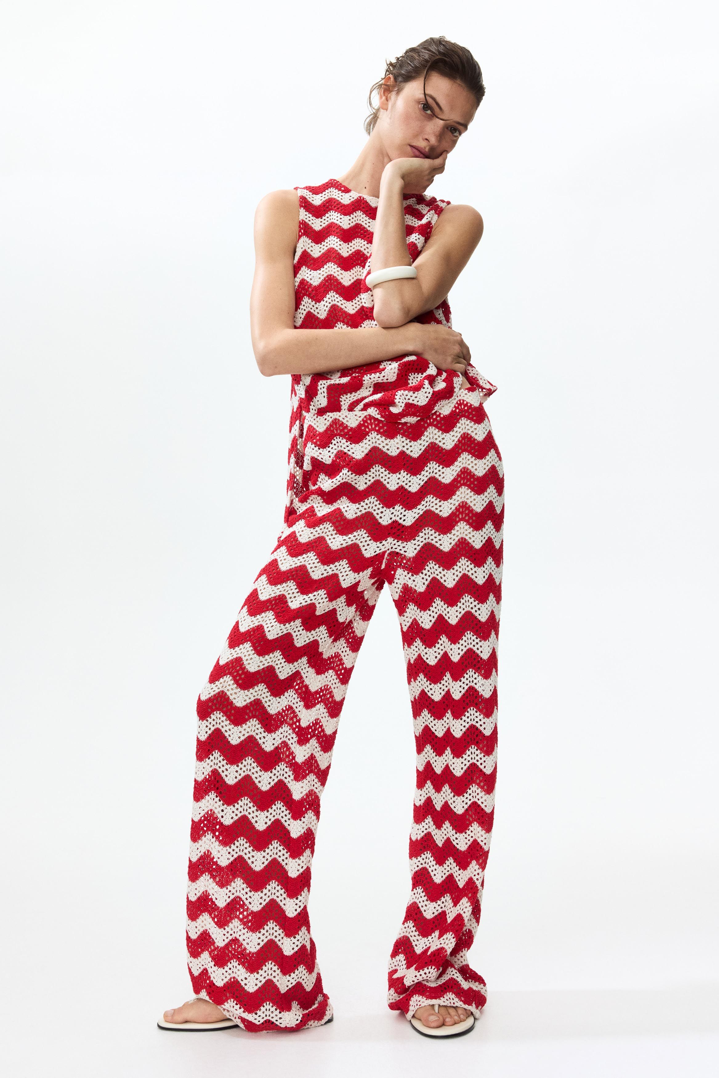 H&M Crochet-Look Jacquard Jersey Trousers