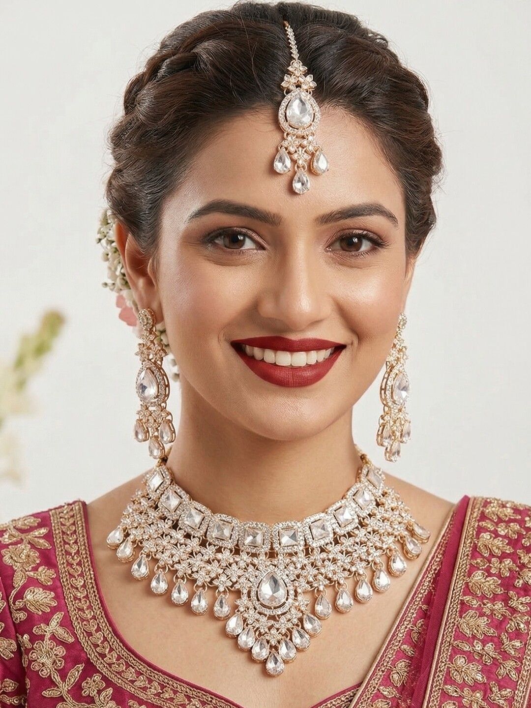 Nui Gold-Plated Stone Studded & Beaded Necklace and Earrings