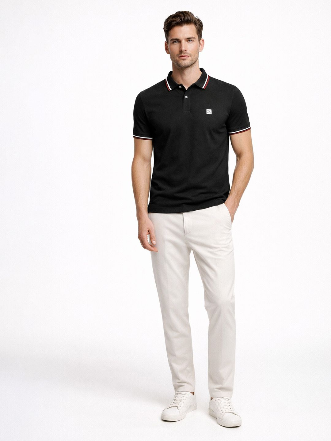 VITAL Men Brand Logo Polo Collar Pockets T-shirt